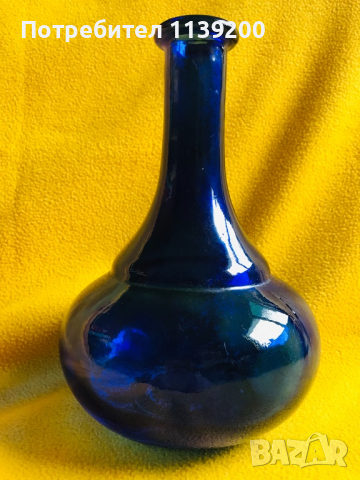 2 винтидж френски стъклени сини вази, снимка 2 - Вази - 36520724