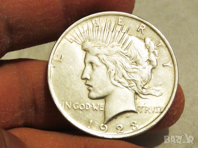 Много рядък голям сребърен долар на мира,  Peace dollar 1923г- Philadelphia Mint, снимка 2 - Нумизматика и бонистика - 35996237