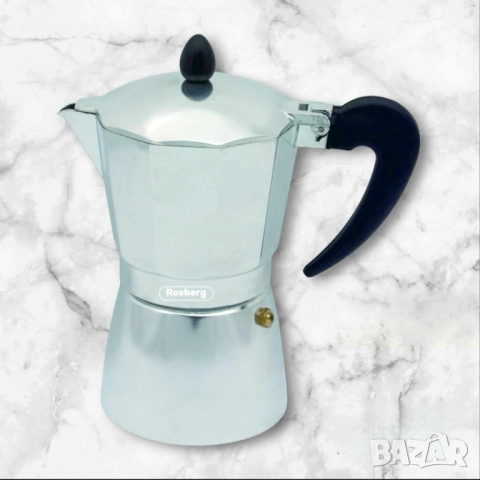Кубинска кафеварка Rosberg, за 3/ 6/ 9 чаши, Алуминий, снимка 2 - Други - 52594499