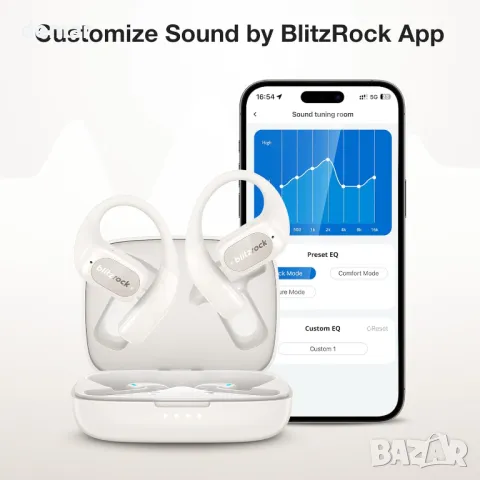 Слушалки с отворено ухо BlitzRock, Bluetooth 5.4, подобрен бас, меки кукички за уши, IPX5, снимка 7 - Безжични слушалки - 47525085