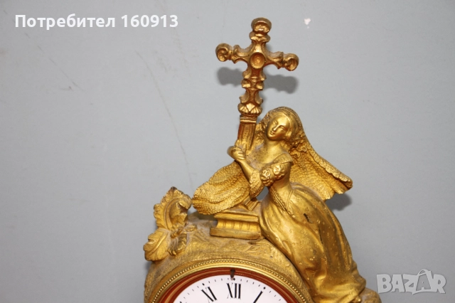 Позлатен бронз каминен часовник фигура жена религиозен кръст, снимка 3 - Антикварни и старинни предмети - 51451984