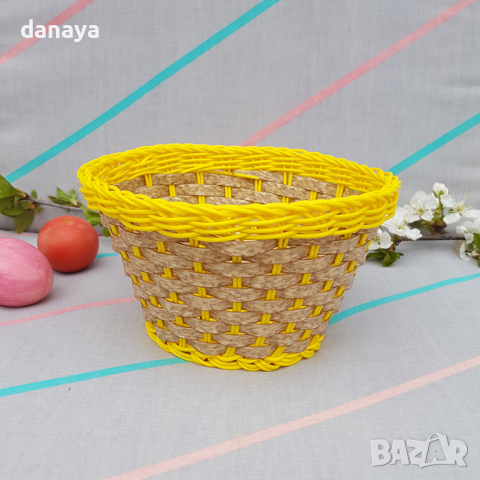 2820 PVC плетен панер за великденски яйца с цветна основа, снимка 6 - Декорация за дома - 36505544