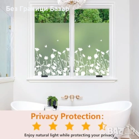 Ново Матиращо фолио за прозорци 44.5x200 см цветя анти-UV без лепило, снимка 3 - Декорация за дома - 53535044