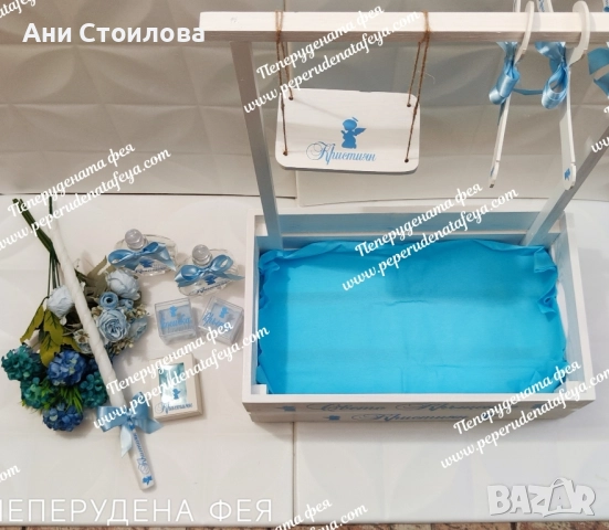 Комплект за кръщене Гардеробче в бяло и синьо, снимка 11 - Други - 51516518