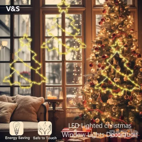 Коледна елха,Пакет от 3 светодиода за, осветен прозорец за коледна украса, LED декорация за прозорци, снимка 4 - Лед осветление - 49832130