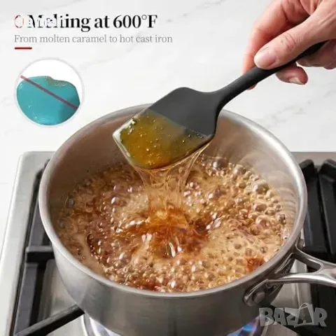 Комплект 3 силиконови шпатули, термоустойчиви до 315 °C, черни, снимка 4 - Други - 55955506