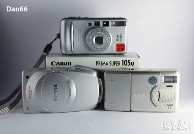 омпактни 35мм Point&Shoot фотоапарати - Canon Prima Super 105U, Canon Prima Wide 90,Konica Lexio 115