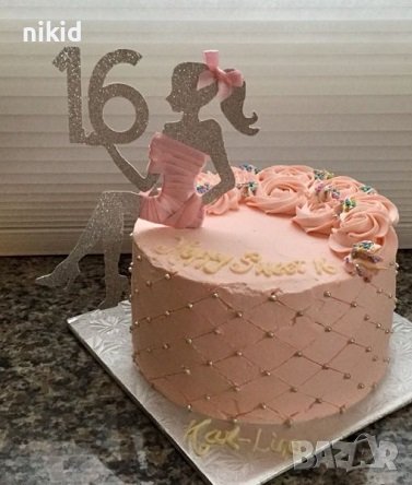 Лейди Силует Дама Момиче с корона  години картонен топер на клечки украса декорация за торта Парти, снимка 3 - Други - 37349241