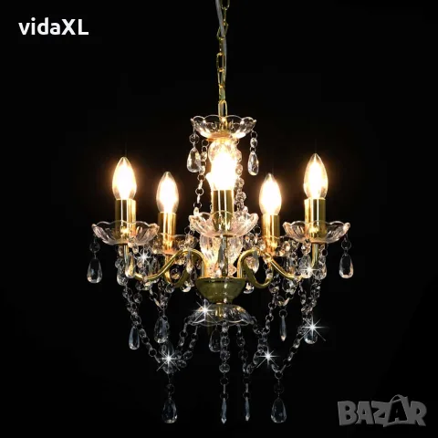 vidaXL Полилей с кристали, златист, кръгъл, 5 х Е14, снимка 3 - Полилеи - 56146463