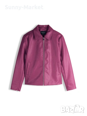 Дамско розово кожено яке, снимка 6 - Якета - 53509105