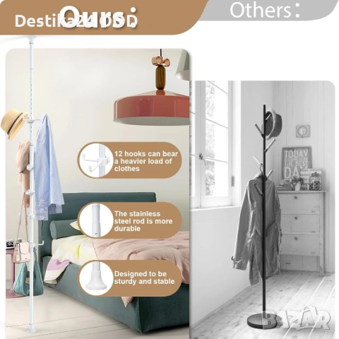 Телескопична Закачалка за дрехи 140-310см 12 куки Бяла, снимка 5 - Други стоки за дома - 53634216