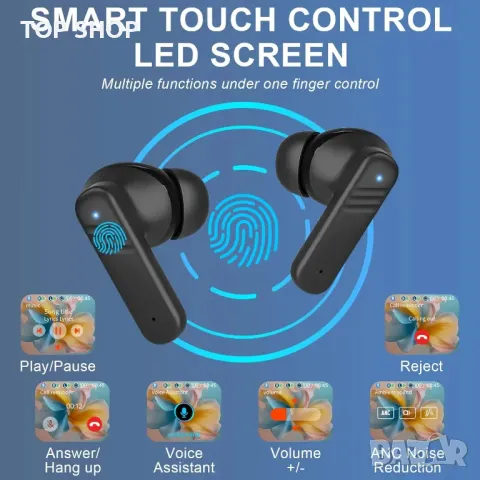 Безжични слушалки, интелигентен сензорен екран, Bluetooth 5.4, ANC/ENC, HiFi стерео, IPX5, черни, снимка 4 - Безжични слушалки - 49551972