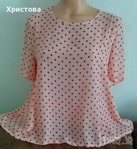 Блуза в розово с черни точки, L/XL, снимка 1 - Корсети, бюстиета, топове - 42324144