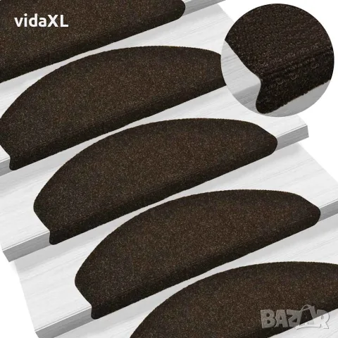 vidaXL Изтривалки за стълби, самозалепващи се, 30 бр., 65x21x4 см, тъмнокафяви, полукръгли, големи, снимка 2 - Изтривалки - 56147164