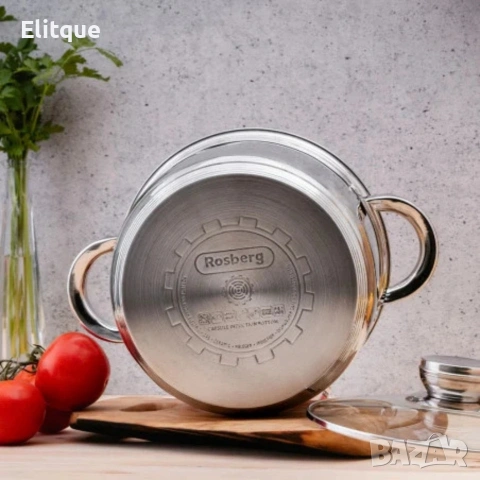 Комплект съдове Rosberg, 12 части, 2 подложки, Неръжд.стомана, снимка 4 - Съдове за готвене - 53424249