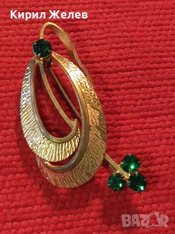 СТАРА ФЛОРАЛНА СКЪПОЦЕННА ПОЗЛАТЕНА МЕДНА БРОШКА ЦВЕТЕ с ИСКРЯЩИ КАМЪНИ ОЛИВИН / ПЕРИДОТ 45616, снимка 12 - Антикварни и старинни предмети - 46234068