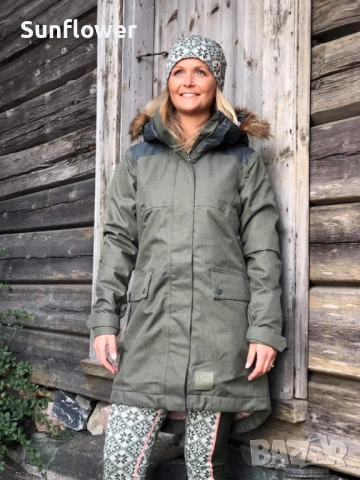 Дамско зелено топло зимно парка яке  Kari Traa с качулка, размер L  