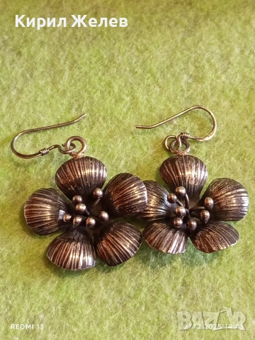 Винтидж сребърни обеци с флорален мотив майстоска ръчна изработка 51106, снимка 5 - Обеци - 52912424