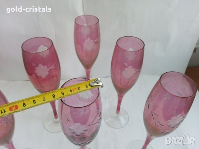 Ретро стъклени чаши гравирани цветно стъкло, снимка 7 - Антикварни и старинни предмети - 33817854
