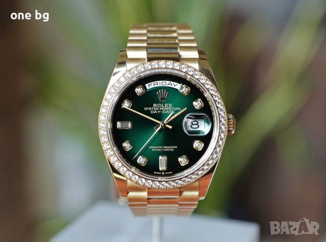 Rolex Day Date President Gold Green Diamond Bezel, снимка 4 - Луксозни - 52461127