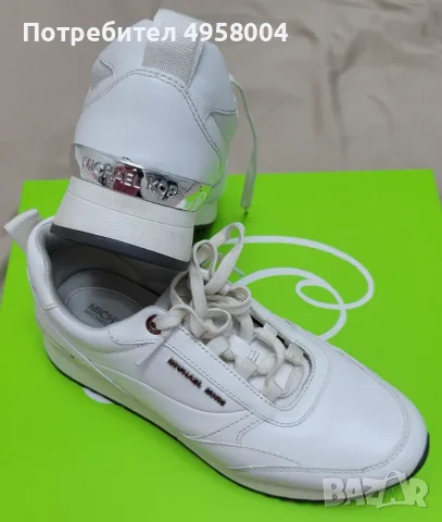 Дамски кожени маратонки Michael Kors Allie Stride, бели, US 6.5, снимка 8 - Маратонки - 56207461