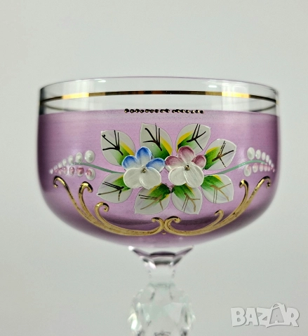 Комплект 6 бр стъклени чаши в лилав цвят, снимка 3 - Чаши - 52866442