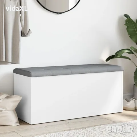 vidaXL Пейка за съхранение, бяла, 102x42x45 см, инженерно дърво, снимка 3 - Маси - 56148136