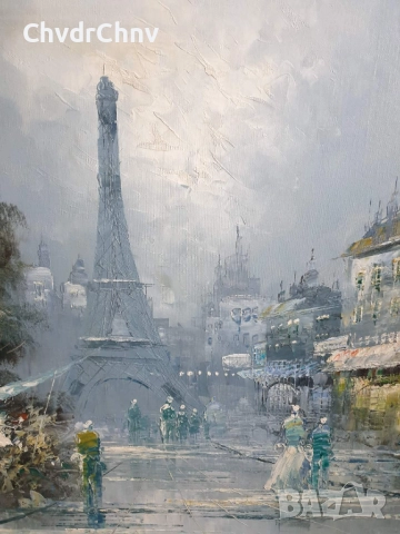 Green 101х71см/голяма картина масло върху платно/градски пейзаж-Париж/дървена рамка, снимка 4 - Картини - 52549794