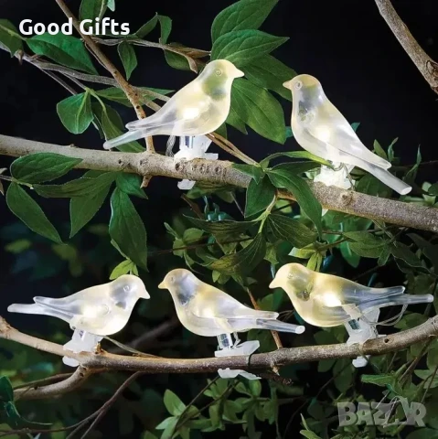 Соларен LED гирлянд с 5 светещи птички – декоративна градинска светлина, снимка 5 - Соларни лампи - 51256588