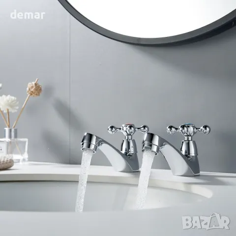 BELZ Винтидж хромиран смесител за баня, кранове за топла и студена вода, снимка 2 - Смесители - 48157880