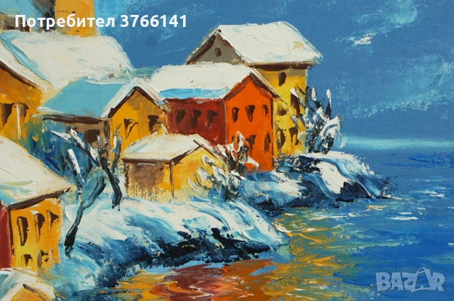 "Слънчева зима" Картина 70х50см, Маслена живопис с шпакла, снимка 3 - Картини - 53563220