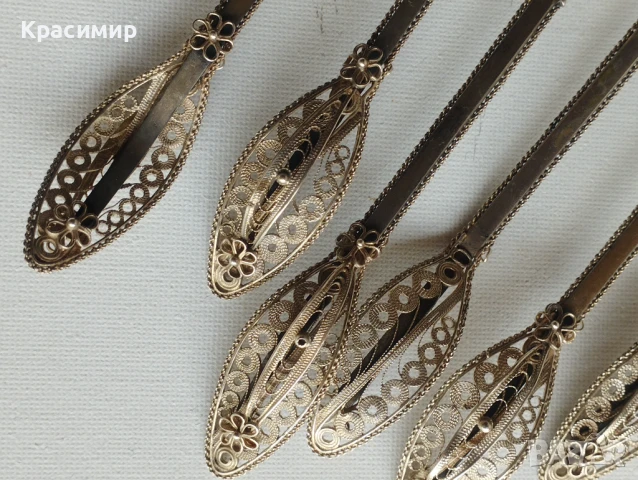   6 вилички СРЕБЪРНИ с филигранна дръжка проба 800, 6 лъжички посребрени,обаче филиграна е сребърен , снимка 3 - Антикварни и старинни предмети - 51413524
