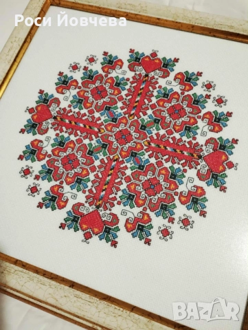 Ръчно бродирана Шевица елбетица "Влюбени сърца" bulgarian embroidery в рамка за подарък, снимка 3 - Декорация за дома - 51743216