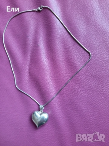 Сребърно колие със сърце , снимка 5 - Колиета, медальони, синджири - 53228106