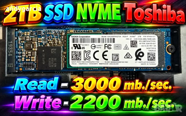 2TB 2000GB SSD NVMe Toshiba - Kioxia KXG50PNV2T04 M2 2280 NVMe State Drive диск лаптоп настолен disk