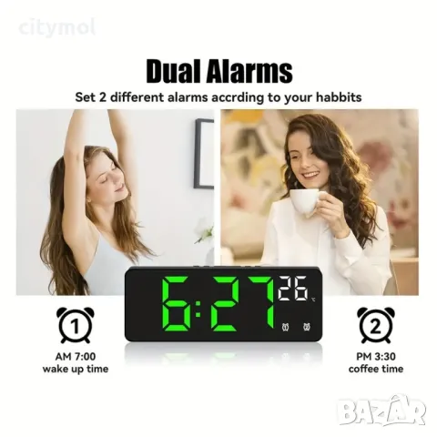 LED часовник, 2 аларми, температура на дисплея, Snooze, регулируема сила на яркост, снимка 6 - Друга електроника - 48428910