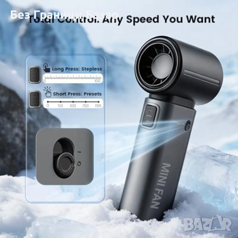 Нов мини Портативен турбо вентилатор 5.3 m/s, 0–199 контрол, нисък шум, снимка 4 - Друга електроника - 53697732