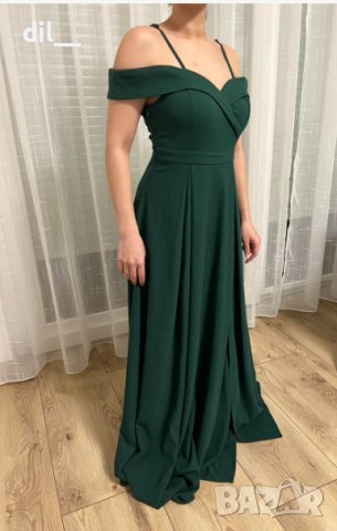 НОВА! Тъмно зелена дълга елегантна рокля S, снимка 9 - Рокли - 6433954