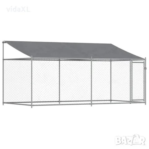 vidaXL Кучешка клетка с покрив и врата сив 4x2x2 м поцинкована стомана