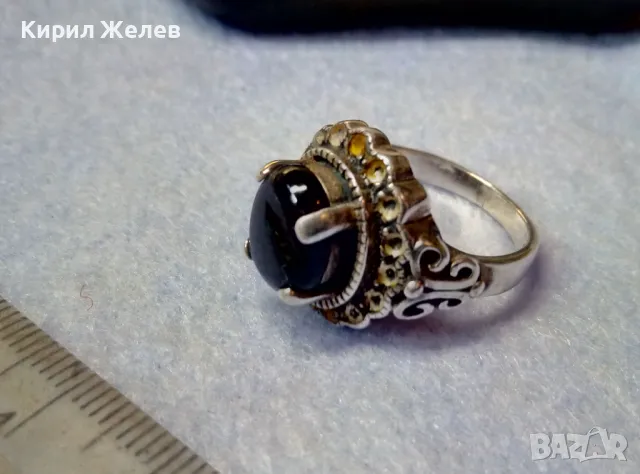СКЪПОЦЕНЕН СРЕБЪРЕН ПРЪСТЕН СРЕБРО 925 КЛАСИЧЕСКА РЕТРО ОРНАМЕНТИКА с ШЛИФОВАН ЧЕРЕН ОНИКС 41115, снимка 2 - Пръстени - 49272784