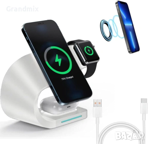 3 в 1 стойка за безжично зареждане Y36 за iPhone, Apple Watch, Airpods, снимка 5 - Безжични зарядни - 53476664