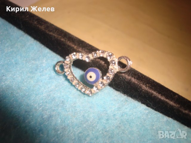 ПОСРЕБРЕНО СЪРЧИЦЕ ОКОТО на НАЗАР - ЕМАЙЛ с ЦИРКОНИ БЕЛ ЕПОК БИЖУ МЕДАЛЬОН ПРОТИВ УРОКИ 25324, снимка 2 - Други - 35666154