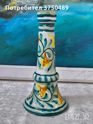 Керамичен свещник майолика , снимка 2 - Антикварни и старинни предмети - 53699120
