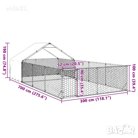 vidaXL Открита кучешка колиба с бягаща пътека 7x3x1,9 m, снимка 8 - За кучета - 56147013
