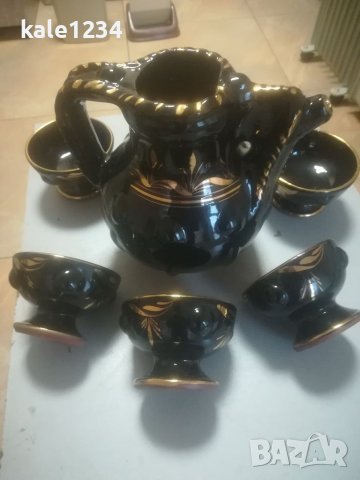 Керамичен сервиз за вино. Черно със злато. Чисто нов. Ръчно рисуван. За механа. Българско производст, снимка 4 - Сервизи - 39029147