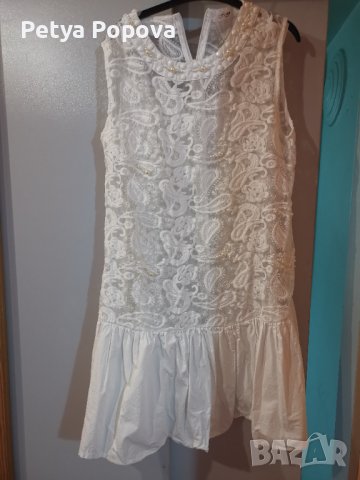 Бяла рокля нашита с перли и дантела , снимка 9 - Рокли - 41189193