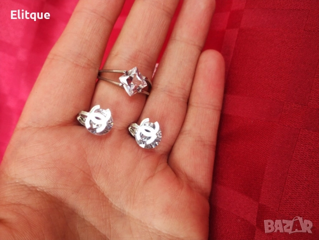 Пръстен с камък и обеци chanel, снимка 5 - Други стоки за дома - 52905983