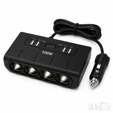 Разклонител за запалка с 4 гнезда 4 USB и 2 Type-C порта, снимка 2 - Аксесоари и консумативи - 55862944