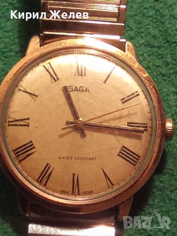 SAGA GREAT BRITAIN WATER RESISTANT Стар АНГЛИЙСКИ ПОЗЛАТЕН МЕХАНИЧЕН ВИНТИДЖ ЧАСОВНИК РАБОТЕЩ 31485