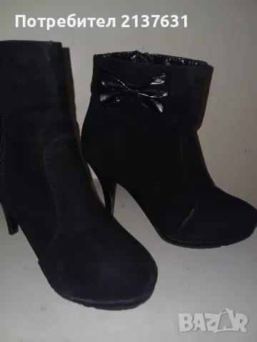 ДАМСКИ  ВЕЛУРЕНИ ЧЕРНИ БОТИ  - N 36, снимка 2 - Дамски боти - 48398136